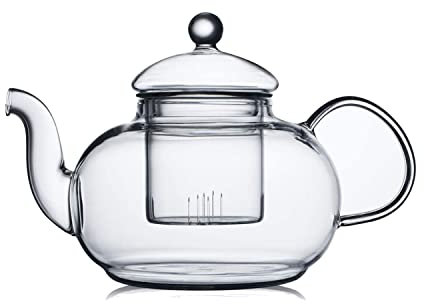 CnGlass Glass Teapot Stovetop Safe,Clear Teapot with Removable Infuser 600ML/20.3OZ,Borosilicate Glass Tea Pot with Strainer for Loose Tea and Blooming Tea Maker