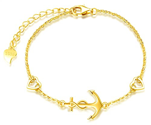 INFINIONLY Pulsera para mujer niña, pulseras de plata 925, pulsera de ancla, pulsera de ancla símbolo de infinito decorativo, juegos de joyas para mujer, dorado