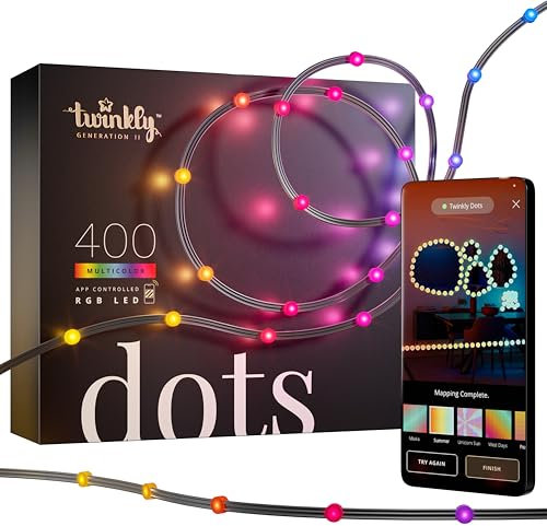 Twinkly Dots 20m, Flexible RGB LED Strip, in- and Outdoor, Compatible with Alexa and Google Home, IP44, 16 M+ Colors, App Control, Black Wire, 400 LED Lights