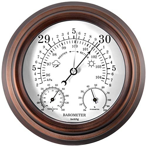 Lirches 8'' Barometer Thermometer Hygrometer - 3 in 1 Atmospheric Pressure Temperature Hygrometer Weather Station, Hanging Premium Steel Barometer for Home Wall, Fishing Boat, Baby Room, Office