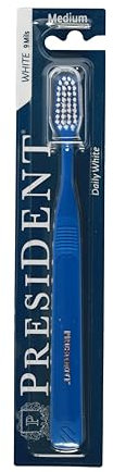 President SPAZZOLINO SBIANCANTE WHITE. Setole Medie con Carbonato di Calcio per un’efficace rimozione e prevenzione di macchie e tartaro. Efficacia superiore in tutti i punti dell’arcata dentale.