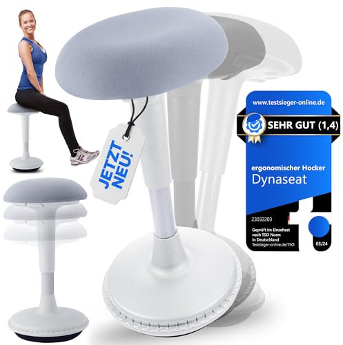 Dynaseat Ergonomischer Hocker höhenverstellbar zum Sitzen & Stehen (Weiß, 65-85 Variante) - Sitzhocker Bürohocker ergonomisch - Schreibtischhocker mit Schwingeffekt - Stehhilfe