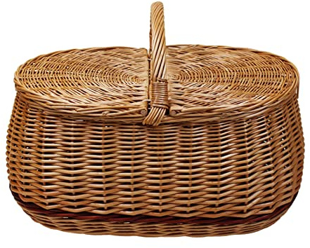 Panier en Osier pour Pique-Nique/Camping - Panier à provisions - pour Fruits - légumes ou Champignons - avec Double Couvercle/Panier à provisions/tressé 55 x 34 H 25/45 cm