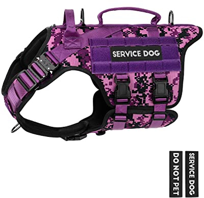 Tactical Dog Harness - PETNANNY Dog Harness Service Dog Vest for Large Breed Dog, Hook and Loop Panel for Service Dog Patchs, Work Dog MOLLE Vest with Handle for Walking Hiking Training(Purple Camo,L)