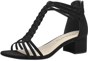 Tamaris Damen Sandalen mit Absatz Textil Vegan Blockabsatz Sommer; BLACK/schwarz; 37