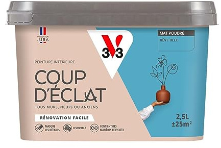 V33 Peinture murale intérieure Coup d'Éclat® Rêve bleu Mat Poudré 2,5L