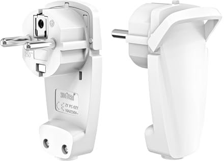 VIEVRE 2 Stücke Schuko Winkelstecker Flach, Flachstecker 250V (16A), Eurostecker, Schukostecker Winkel für Kabel bis 3x1,5 mm², Weiß