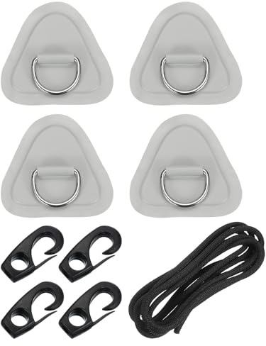 PATIKIL 4 Piezas Parche De Anilla En D Parche Triangular De PVC Tabla Gris | De 3.5, Con Anilla De Acero Inoxidable Y Cuerdas Elásticas De 8.2 Pies Y Ganchos, Sin Pegamento