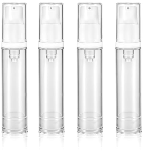 4 Pcs Empty Airless Pump Bottles, Refillable Clear Travel Pump Bottle Lotion Container Vacuum Cosmetic Container Presspump Bottle for DIY Foundation Gel Lotion Moisturiser Shampoo Toiletry(10ml)