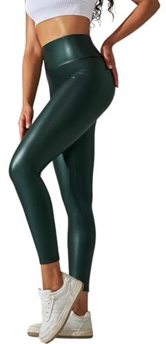 Leggings marrones de ocio sexy club nocturno de cintura alta color sólido Slim Fit PU Pantalones de piel sintética e invierno Leggings imitación cuero mujer negro, verde, L
