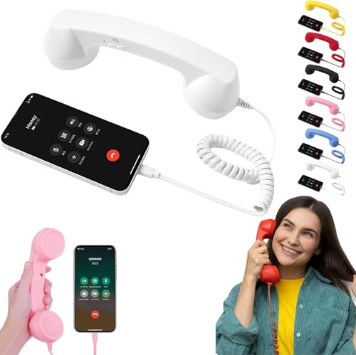 2026 New Retro Phone Handset, Retro Phone Handset for Cell Phone, Suitable for Mobile Video Conferencing, Calls, and Video Conferences, Includes Adapter for for iPhone (White Type-C)