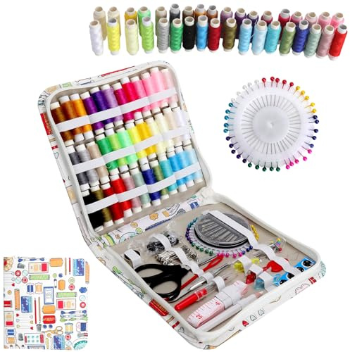GZRXIOUS 168 Pezzi Kit Cucito – Kit Cucito Accessori Completo con 36 Bobine di Filo, in Custodia per Trasporto con Zip in Pelle, per Casa, Viaggio, Principianti ed Emergenze