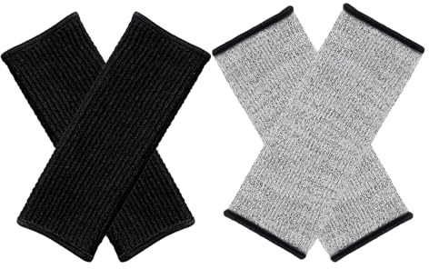 DEARMAMY Maniche Protettive Antitaglio da 20 CM Set da 2 Paia Grigio e Nero Manicotti Antiforatura Resistenti al Calore per Avambracci Protezioni per Giardinaggio Cucina Saldatura e