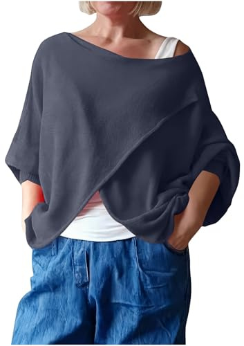 RKaixuni Womens Casual Poncho Sweater Cross Front Lightweight Knitted Wrap Scarf Cape Sweaters Shawl Wraps for Evening Dress