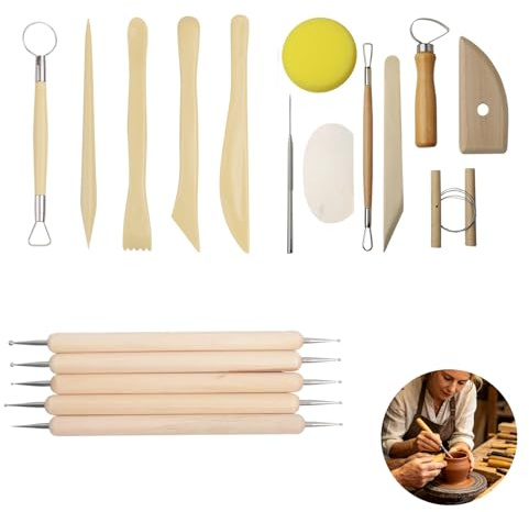Kit Poterie Adulte et Enfant, Outils Argile Autodurcissante 18 Pcs, Set Sculpture Modelage avec Moule Argile, Outils Poterie pour Ceramique et Art, Kit Argile Complet pour Debutants et Artistes