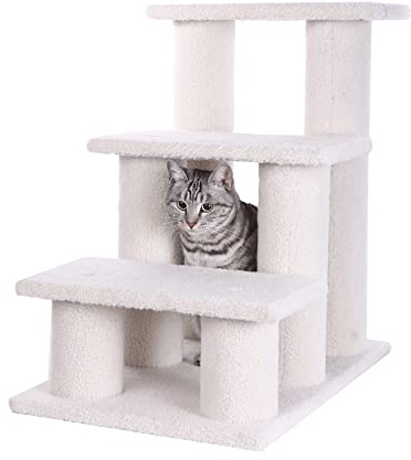 Armarkat Real Wood Pet Steps, 3-steps, B3001, Ivory,17(W)x25(D)x25(H), each platform 9 Deep
