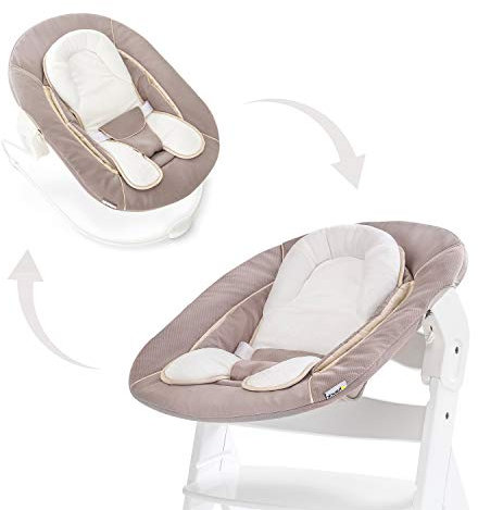 hauck 2in1 Babywippe & Neugeborenenaufsatz für Alpha+ & Beta+ Holzhochstuhl Alpha Bouncer 2in1, für Babys ab Geburt bis 9 kg, mit 3-Punkt-Hüftgurt, Sitzverkleinerer und Wippgestell (Stretch Beige)