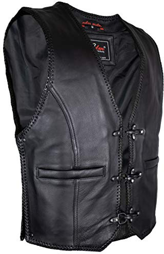 MDM Biker Chaleco de piel con cremalleras laterales Negro XXXXL