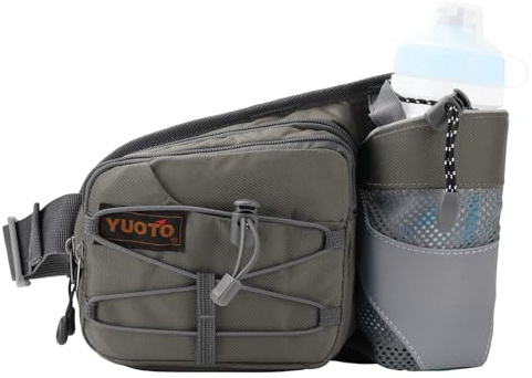 YUOTO Waist Pack with Water Bottle Holder for Running Walking Hiking Runners Hydration Belt (Grey)