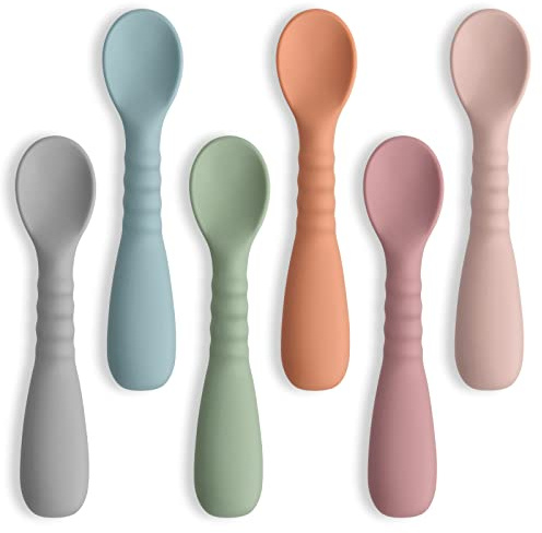 ME.FAN Silicone Baby Feeding Spoons [6 Pack] - First Stage Infant Spoons, Training Spoon for Self Feeding Babies and Toddlers