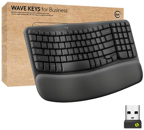 Logitech Wave Keys for Business, Wireless Ergonomic Keyboard with Cushioned Palm Rest, Secure Logi Bolt Technology, Bluetooth, Compatible with Windows/Mac/Chrome/Linux - Graphite