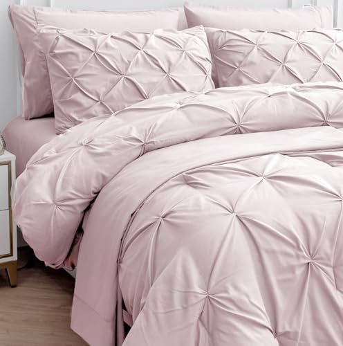 LANE LINEN Queen Comforter Set – 7 Piece Ultra Soft Microfiber Bed in a Bag - All Season Bedding with Comforter, Sheets, Pillowcases & Shams - Super-Soft, Warm & Easy-Care Queen Bed Set – Sepia Rose