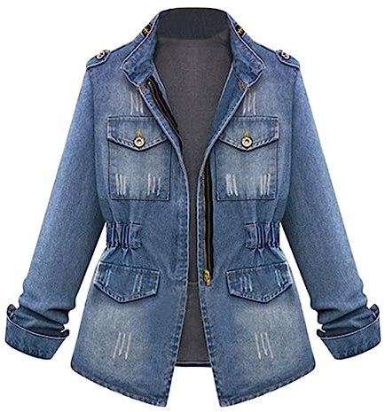 TDEOK jeansjacka dam oversize lång övergångsjacka höst elegant kort kappa långärmad stora storlekar jeansjackor midja damjackor varm utomhusjacka övergångsjackor boyfriend jacka denimjacka