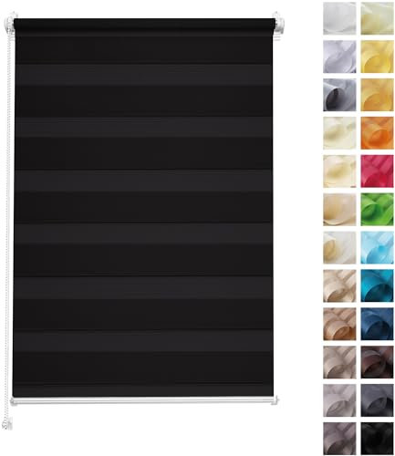 Rettika Doppelrollo ohne Bohren, klemmfix - Schwarz, Breite: 80cm, Höhe 120 - Rollos für Fenster ohne Bohren, Fenster rollos für innen, Duo Rollo