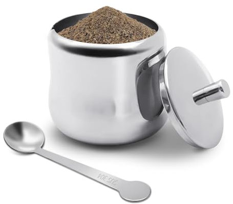 300 ml Sugar Bowl 304 Stainless Steel Spice Jar Home Spice Jar Metal Tin Kitchen Sugar Container with Lid and Spoon for Spices, Sugar, Coffee, Tea, Pepper (Style 2)