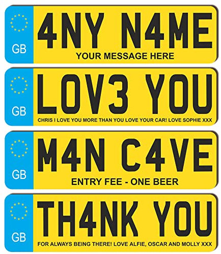 Custom License Plate Plaque - Personalised Number Plate in Wood or Acrylic - Ideal for Kids' Cars, Lorry Drivers, New Car, Just Passed (EU UK Design, Acrylic Large 29cm)