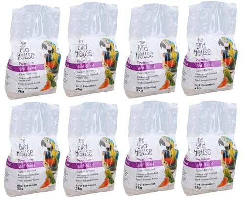 AB Tools Lot de 8 litières pour cage à oiseaux 2 kg de qualité supérieure pour perroquet, sable, calcium et minéraux, aide à la digestion