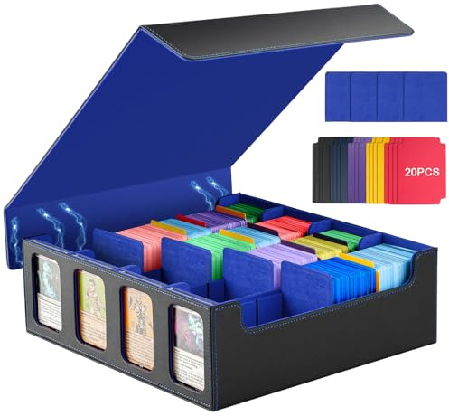 TiMOVO Scatola Porta Carte per MTG Carte, Custodia Magnetica per Carte Collezionabili, Con Capacità di 3000+ Carte Senza Maniche e 20 Divisori Colorati e 4 Pezzi di Supporto per Carte, Nero + Blu