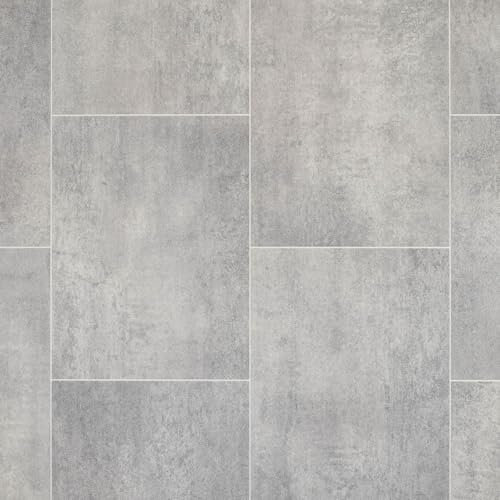 Light Grey Modern Tile Effect Eclipse Vinyl Flooring 2mm Thick Lino Roll Bathroom Kitchen (2m Wide x 2m Long)