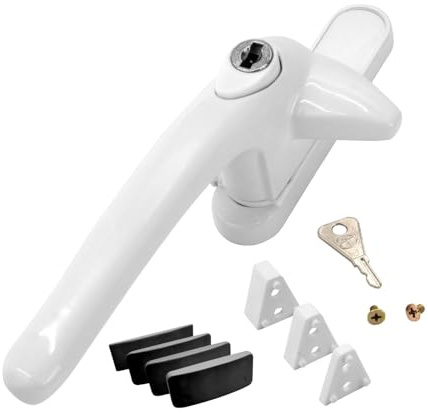 Universal Cockspur Key-Locking Window Handle Kit - Left, White/Black
