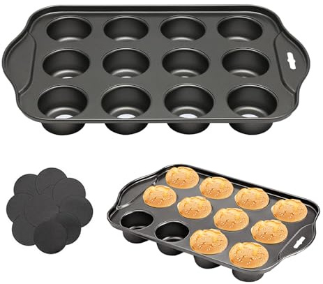 AUTUUCKEE 12 Cup Non-Stick Mini Muffin Tray, Reusable Muffin Pan, Loose Bases Mini Sandwich Tin Baking Tray, Carbon Steel Cupcake Mould with Non Stick Coating, Dishwasher Safe(33x21x4cm)