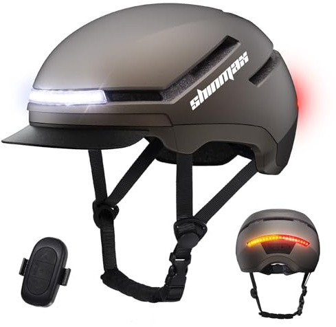 Shinmax Casque Velo Homme et Femme, avec Clignotants, 4 Feux Arrière et Un Feu Avant, Chargement USB, Casque Adulte avec Bord de Chapeau Amovible pour Le E-Bike et S-Pedelec Scooter Electrique