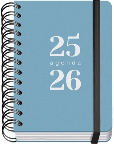 Dohe - Agenda Scolaire 2025 2026 - Page Par Jour, A6 (12x17 cm), Espagnol et Anglais, Septembre à Juin, Spirale Double et Élastique, Couverture Flexible, 4 Pages d'Autocollants - GRAMMAR Bleu