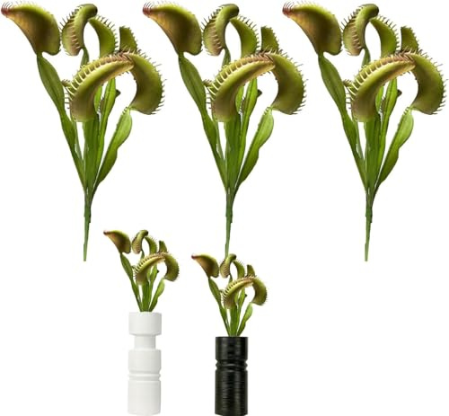 AESZITTEW Artificial Venus Flytrap Plants 3PCS Reusable Faux Plants Realistic Fake Carnivorous Plant Costume Props for Home, Garden, Table Vase, Office Decoration 15.8 Inch 8-Head