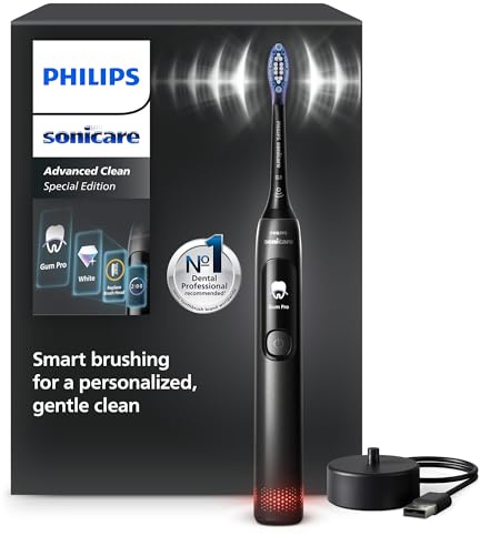 Philips Sonicare AdvancedClean Limited Edition, Cepillo de dientes eléctrico - Smart Screen, sensor de presión, recambio del cabezal de cepillado, 5 modos de cepillado y SmarTimer, negro, HX3792/11