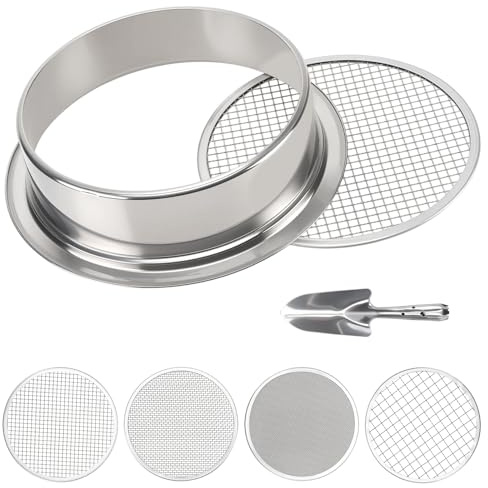 HEIHAK 5-in-1 Garden Soil Sifter with 5 pcs (1,3,6,9,12mm) Sieve Meshes and Shovel, Stainless Steel Mesh Sifter for Sand Sifting, Compost Processing, Potting Mix