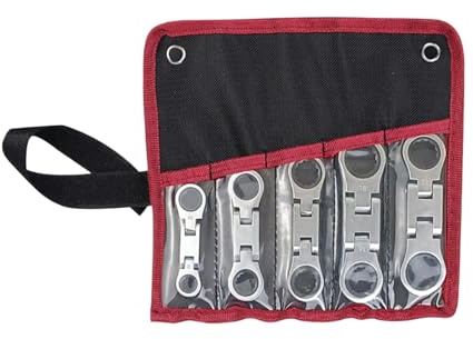 Naqqios Set di cricchetti | 5 chiavi a doppio azionamento con testa flessibile, strumento retrattile 19 mm, chiave pieghevole a 180 gradi per spazi ristretti casa