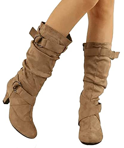 Generisch Stivaletti da donna con fibbia, eleganti, comodi, invernali, con stivali da cowboy, stile tradizionale, con zeppa, casual, per l'autunno, per il tempo libero, O giallo, 39 EU