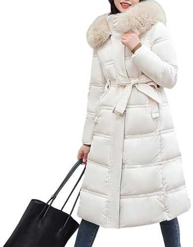 Abrigos largos acolchados para mujer 2025, abrigo de invierno grueso con capucha, abrigo acolchado cálido con bolsillos profundos, blanco caqui, talla XL