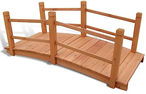Mangloder Trädgårdsbro av massivt trä 140 x 60 x 56 cm, väderbeständig, impregnerad, användbar med räcke och ledstång för damm, bäck, bädd, terrass, balkong och rustik trädgårdsdesign