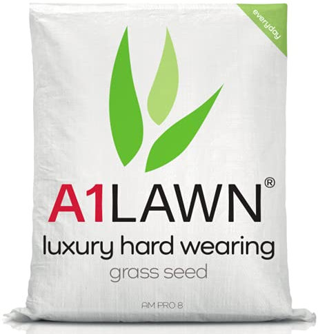 A1 Lawn, AM Pro 8 Luxury Hard Wearing Grass Seed - Fast Growing, Pet & Child Friendly, DEFRA Approved, 10kg