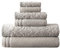 Costa del Pacífico Textiles Damasco Jacquard Toallas con Adornado Frontera Set, algodón, Gris, tamaño Individual, Juego de 6
