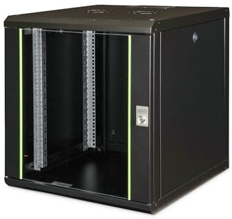 DIGITUS Netzwerk-Schrank 19 zoll 12 HE - Wandmontage - 600 mm Tiefe - Traglast 100 kg - Unique Serie - Glastür - Schwarz