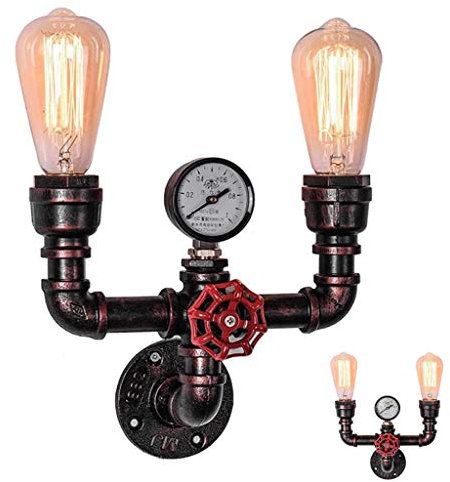 AHQX Lampada Da Parete Tubo Acqua Sconce Retro Nostalgico Industria Vento Creativo E27*2 Rustico Applique Ristorante Bar Cafè Parete Corridoio Cucina Camera Lampadine Alogene Ciondolo Lampadari