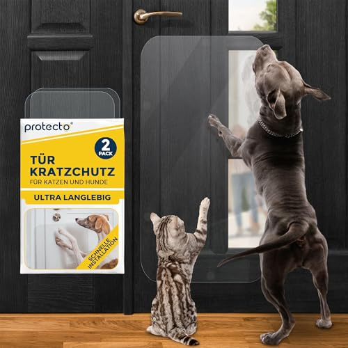 PROTECTO 2-Pack Ultra Durable Door Protector for Dogs – 90x40 cm Clear Cat Scratch Protector | Easy to Install Anti Scratch Door Guard for Dogs and Cats - Protection for Furniture, Walls and Windows