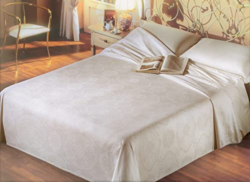 Coperta Copriletto Sopra Coperta Tessuto Broccato 100% Cotone Bianco 6 Misure Elisa (Bianco, Matrimoniale 270x250)
